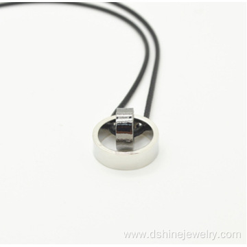 Stainless Steel Round Pendants For Men Leather Necklace